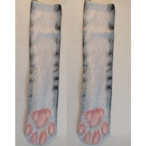 NWT NEW Animal Socks Cat Kitty Paws Feet Funny Halloween Gray White Pink NIP